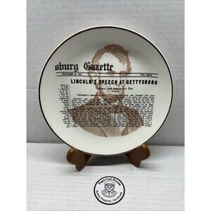 Vintage 'Lincoln's President's Speech At Gettysburg' Collectible Plate 7 1/4"